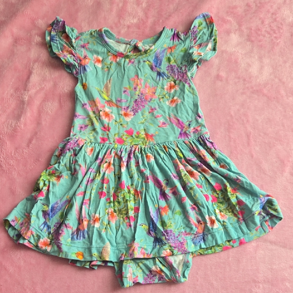 Jules & Belle Bamboo "Hum Away With Me" Bodysuit Dress with Ruffled Sleeves